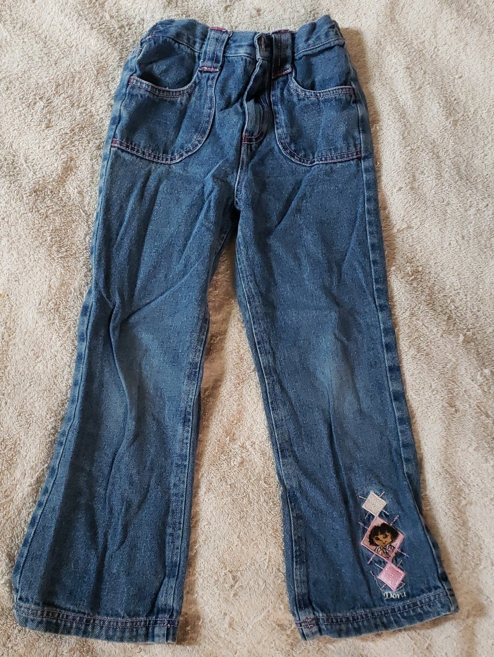 Girls' Dark Blue Denim Jeans with Embroidered Dora The Explorer Detail -2007